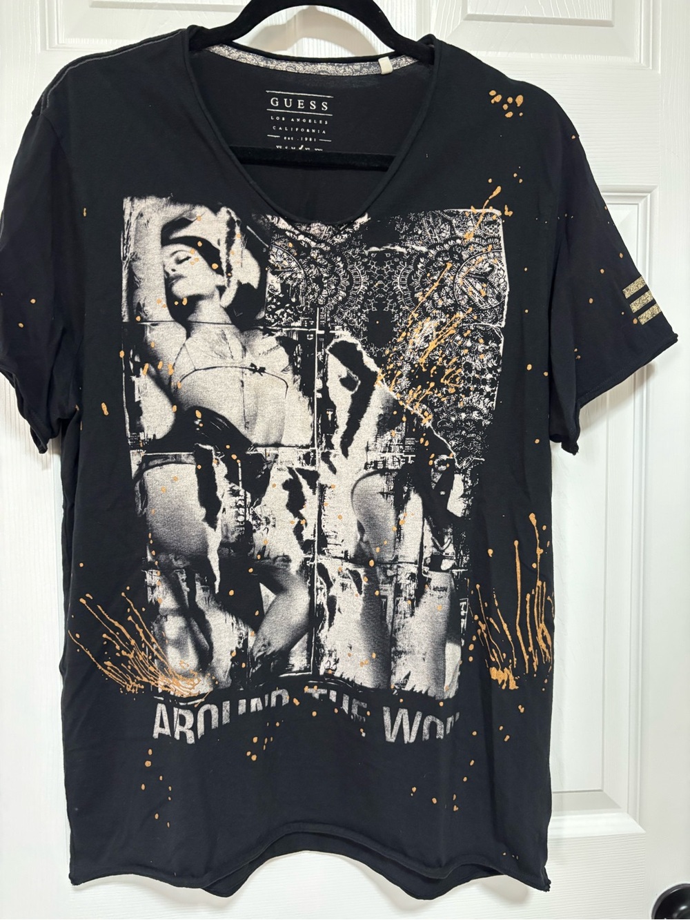 Guess Black Tee with White Logo Print Graphic
